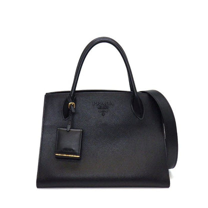 Prada Handbag Monochrome Medium Black Saffiano Cuirno Leather Gold