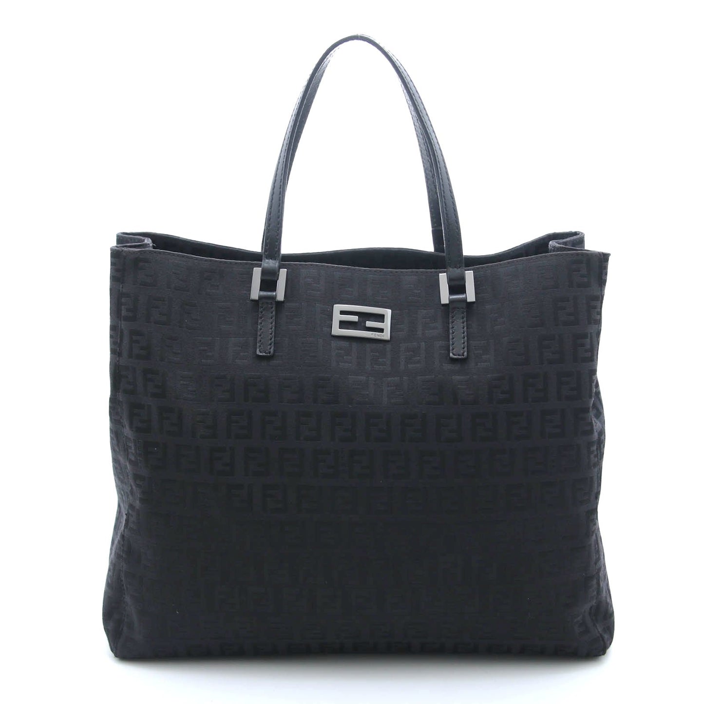 Fendi Zucchino Tote Black Canvas Leather