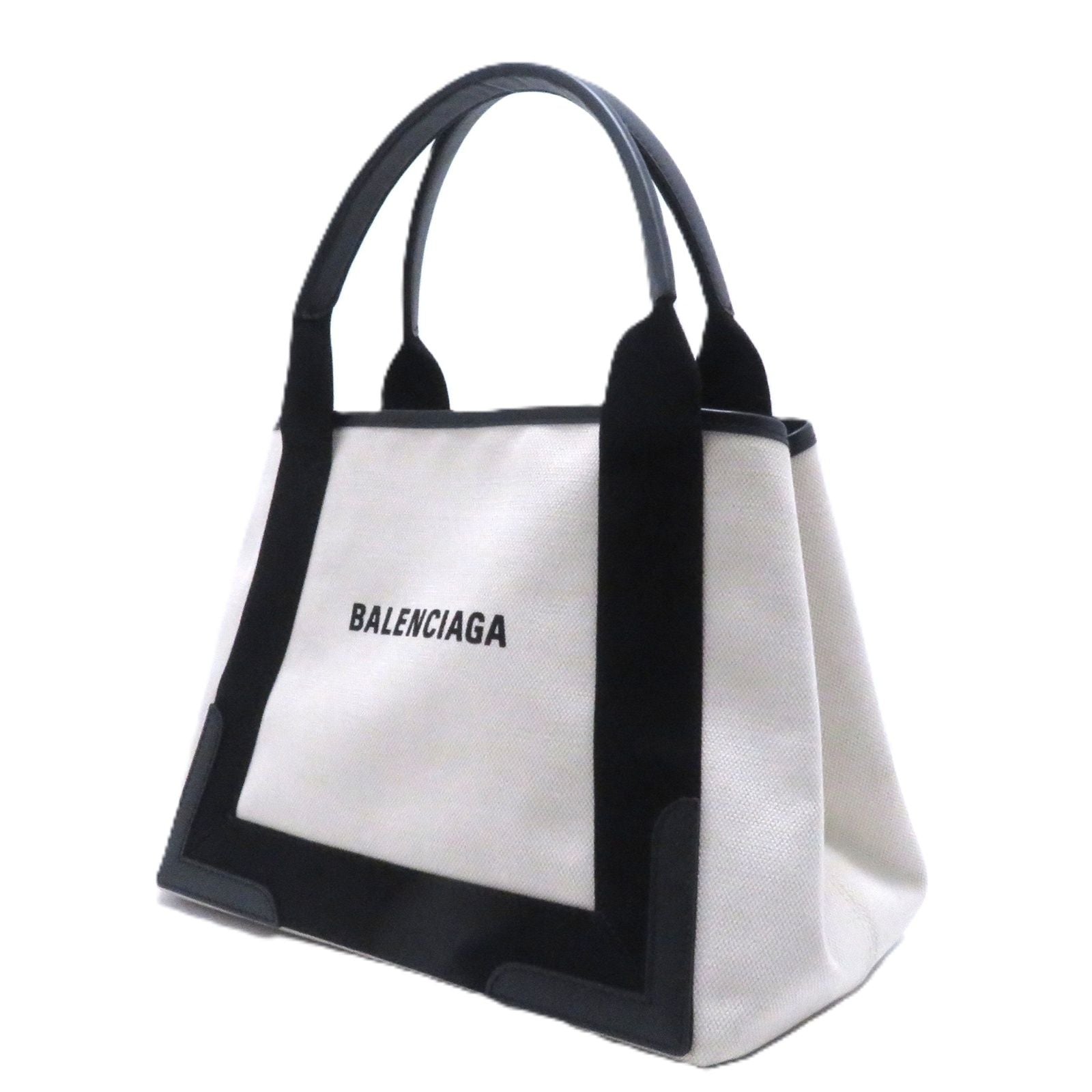 Balenciaga Navy Cabas S Natural Black Canvas Leather Handbag — view 3