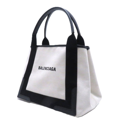 Balenciaga Navy Cabas S Natural Black Canvas Leather Handbag — view 3