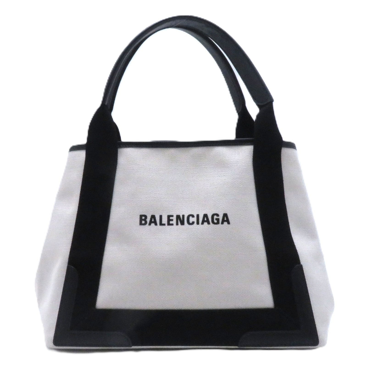 Balenciaga Navy Cabas S Natural Black Canvas Leather Handbag