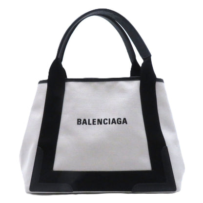 Balenciaga Navy Cabas S Natural Black Canvas Leather Handbag