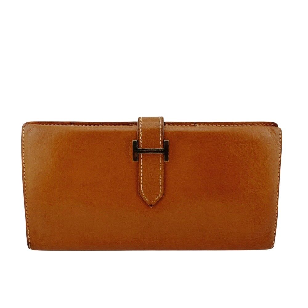 Hermes Bearn Bifold Wallet Leather Brown Silver