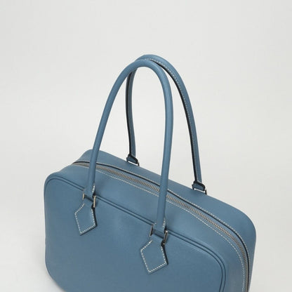 Hermes Plume 28 Tote Epsom Blue Jean Bluejean Silver Handbag Business Veau — view 4