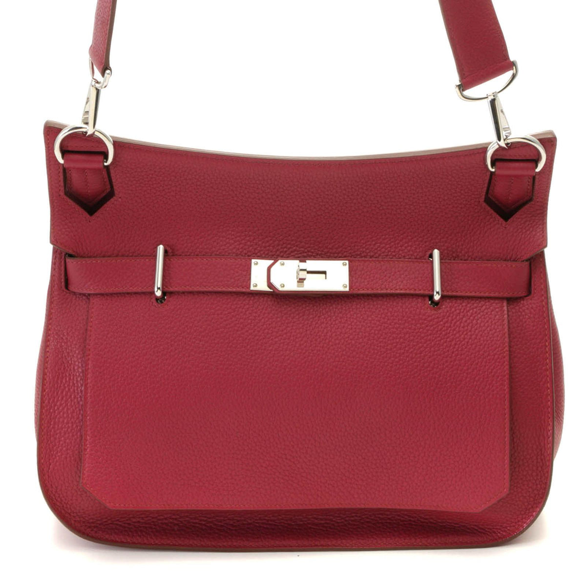 Hermes Jypsiere 34 Ruby Silver Shoulder Bag Taurillon Clemence Wine