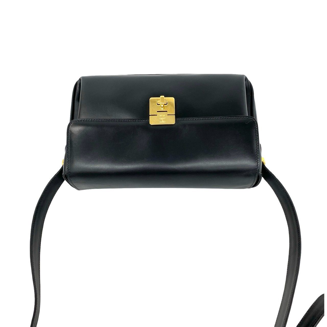 Celine Vintage Triomphe Logo Turnlock Leather Shoulder Bag Pochette Black — view 4