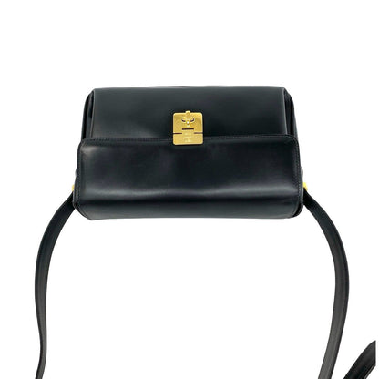 Celine Vintage Triomphe Logo Turnlock Leather Shoulder Bag Pochette Black — view 4