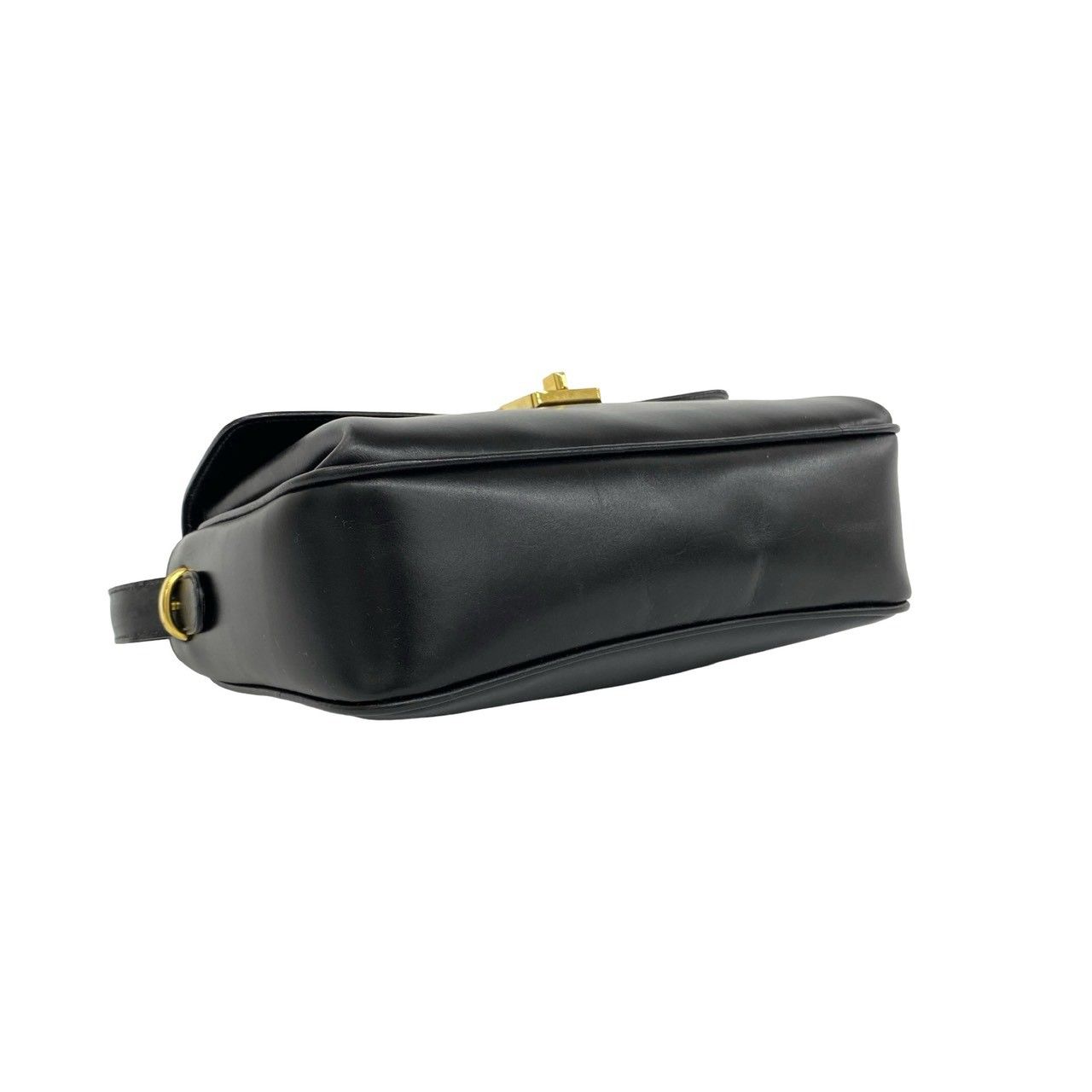Celine Vintage Triomphe Logo Turnlock Leather Shoulder Bag Pochette Black — view 7