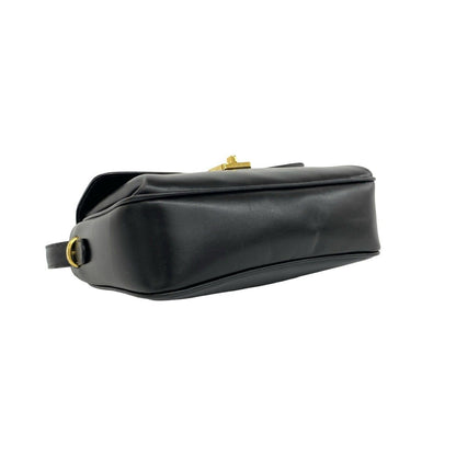 Celine Vintage Triomphe Logo Turnlock Leather Shoulder Bag Pochette Black — view 7