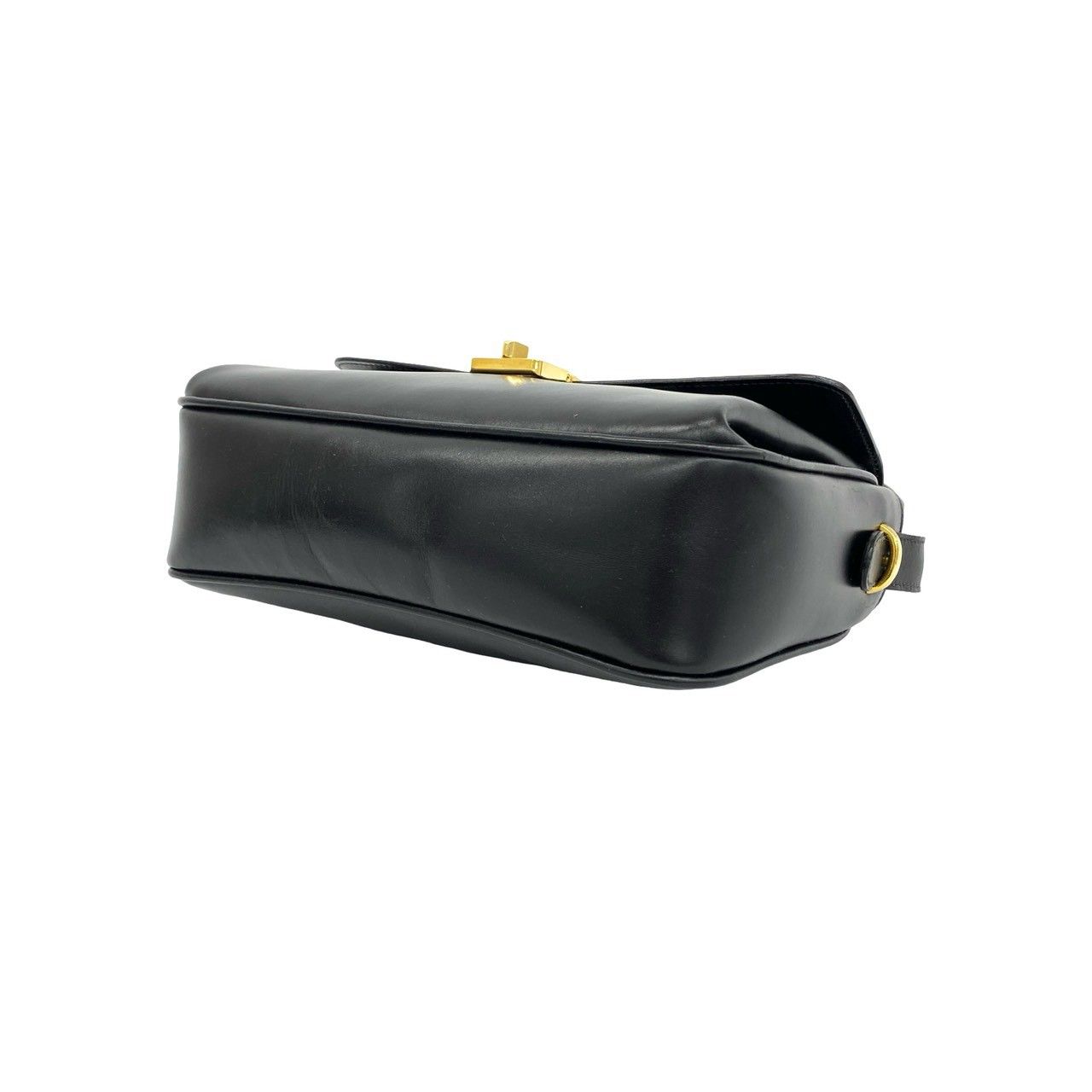 Celine Vintage Triomphe Logo Turnlock Leather Shoulder Bag Pochette Black — view 8