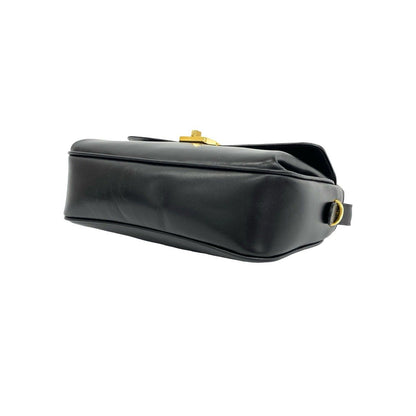 Celine Vintage Triomphe Logo Turnlock Leather Shoulder Bag Pochette Black — view 8