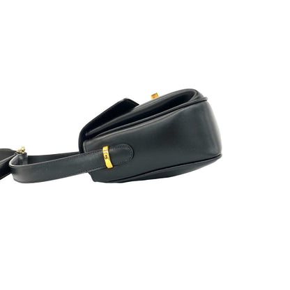 Celine Vintage Triomphe Logo Turnlock Leather Shoulder Bag Pochette Black — view 5