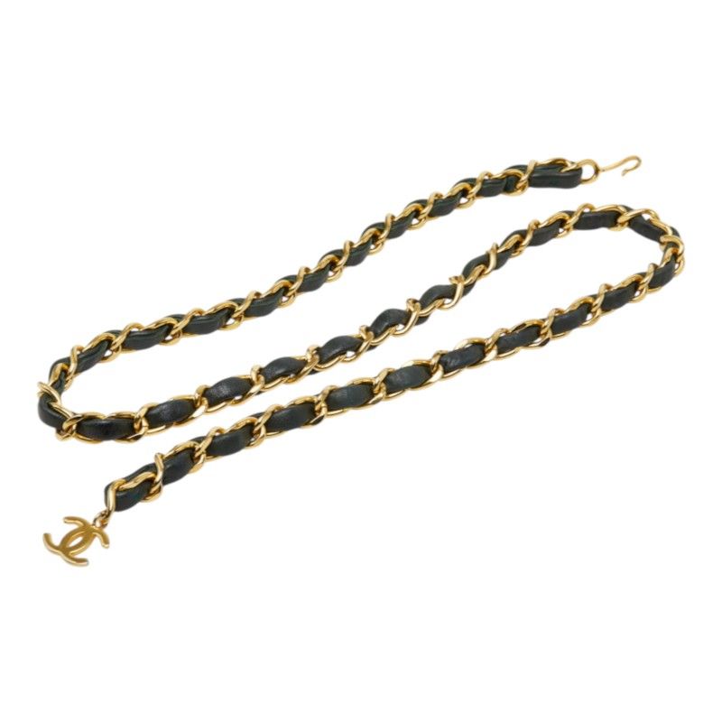 Chanel CC Logo Chain Belt Black Gold Plated Leather