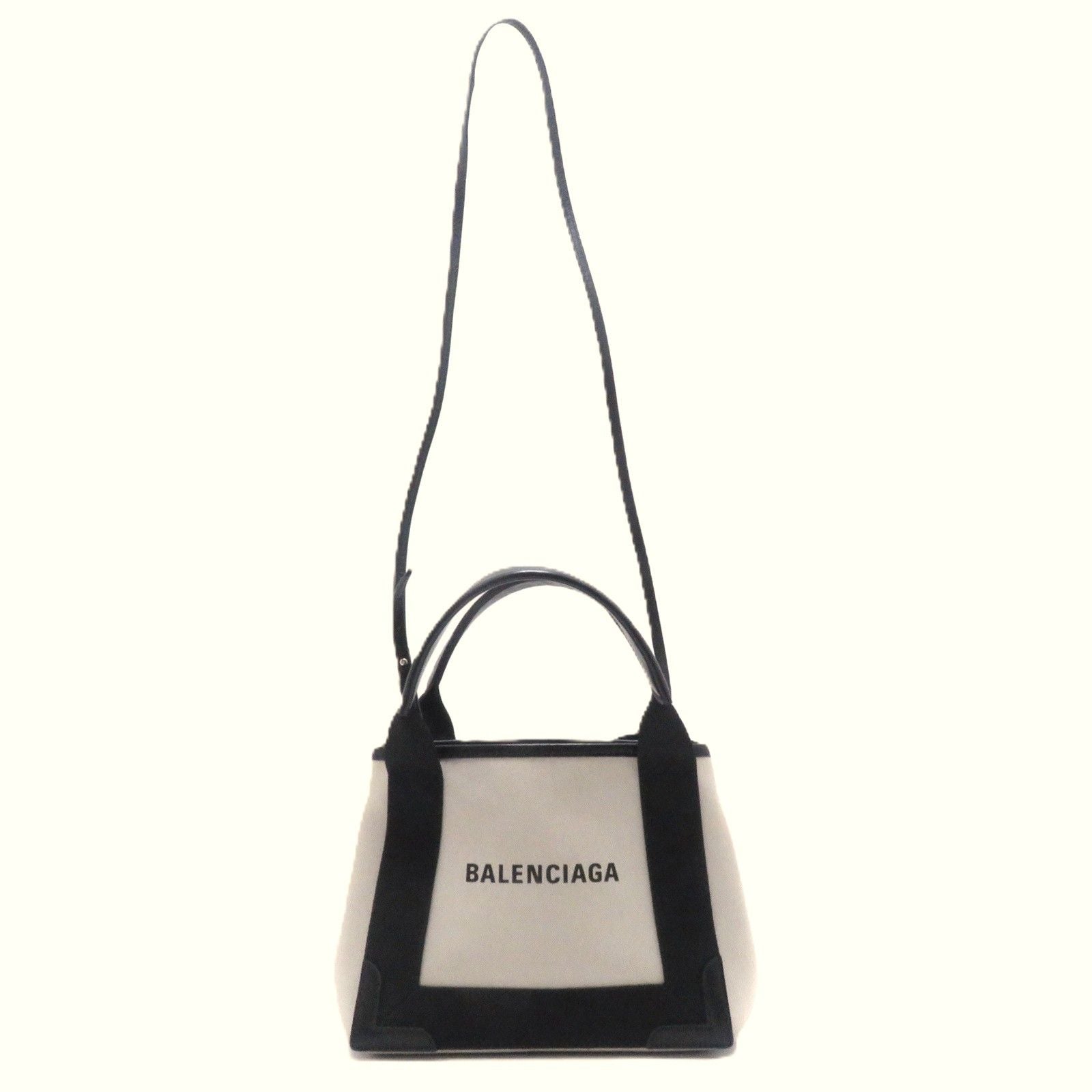 Balenciaga Navy Cabas XS Natural Black Canvas Leather Shoulder Bag