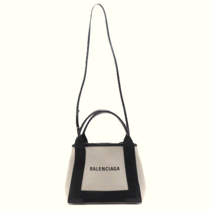 Balenciaga Navy Cabas XS Natural Black Canvas Leather Shoulder Bag