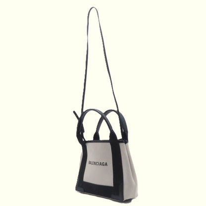 Balenciaga Navy Cabas XS Natural Black Canvas Leather Shoulder Bag — view 3