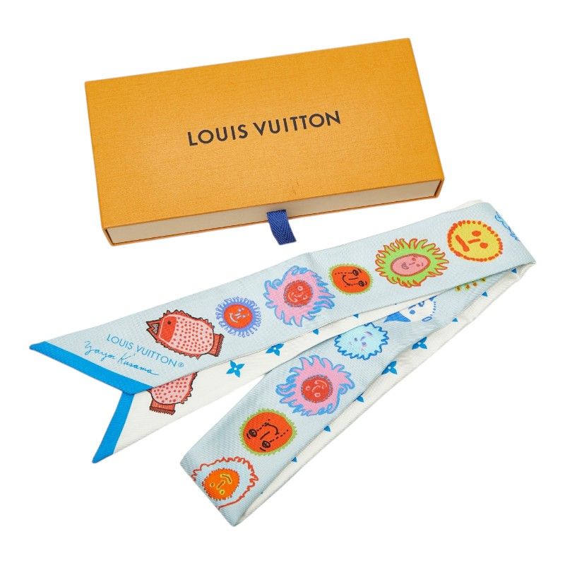 Louis Vuitton YK Yayoi Kusama Bandeau BB Face Scarf Blue Multicolor Silk — view 6