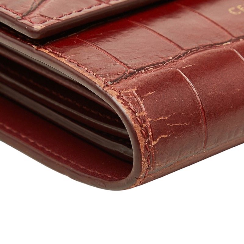 Celine Croc Embossed Small Trifold Wallet Red Leather — view 5