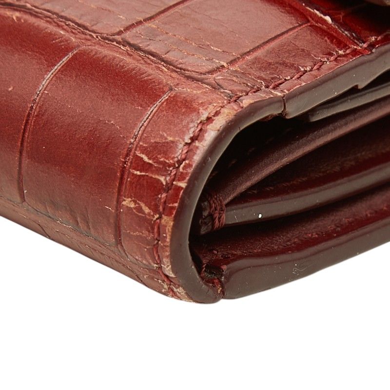 Celine Croc Embossed Small Trifold Wallet Red Leather — view 4
