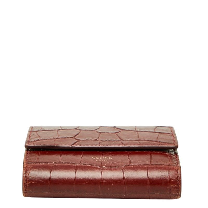 Celine Croc Embossed Small Trifold Wallet Red Leather — view 3