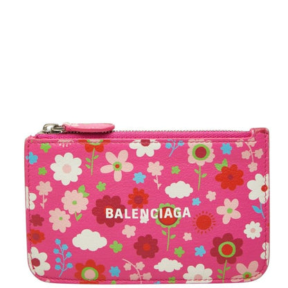 Balenciaga Flower Card Case Coin Purse Fragment Pink Multicolor Leather
