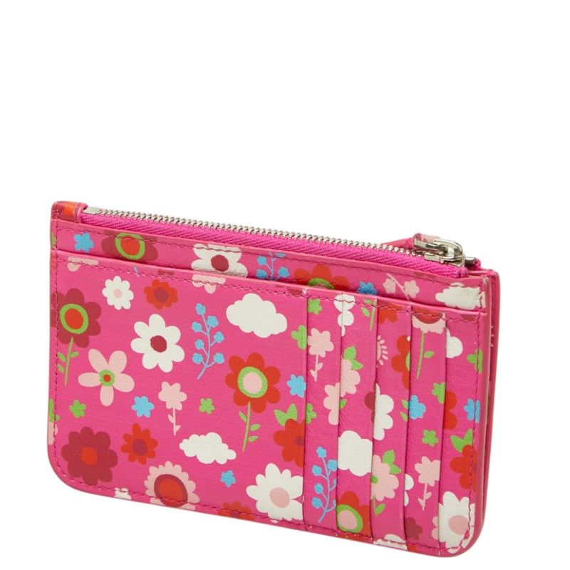 Balenciaga Flower Card Case Coin Purse Fragment Pink Multicolor Leather — view 2