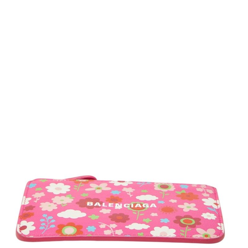 Balenciaga Flower Card Case Coin Purse Fragment Pink Multicolor Leather — view 3