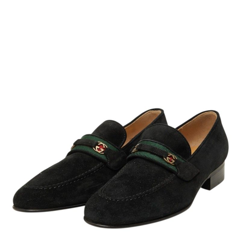 Gucci Sherry Line Loafers Shoes Black Suede