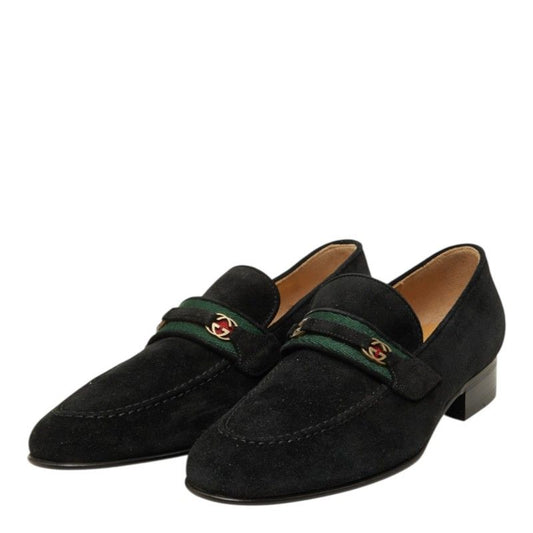 Gucci Sherry Line Loafers Shoes Black Suede