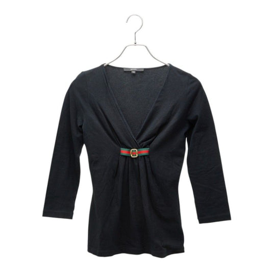 Gucci Sherry Line Sleeve Front Gathers Top T-Shirt Black Cotton Polyester