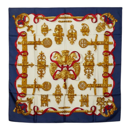 Hermes Carre 90 Ferronnerie Ironwork Scarf Large Navy Ivory Multicolor Silk