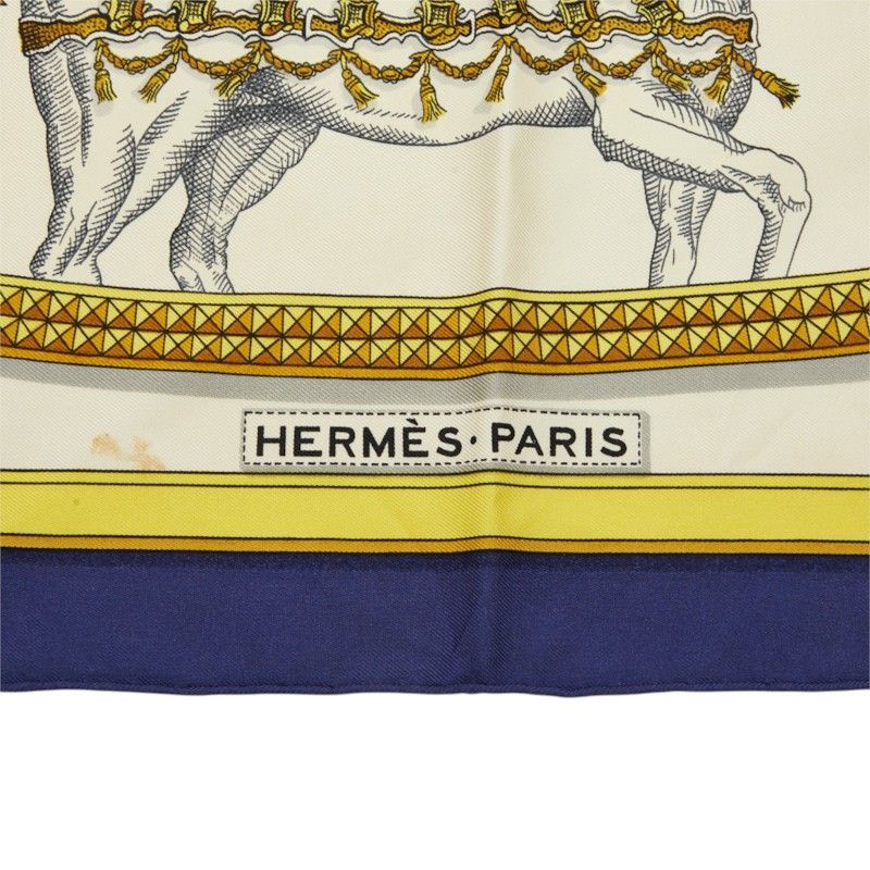 Hermes Carre 90 Grand Apparat Horse in Full Dress Scarf Large Format Navy Ivory — view 2