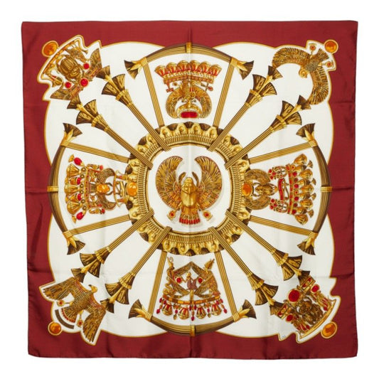 Hermes Carre 90 Caty Ancient Egyptian Scarab Pattern Scarf Large Wine Red Ivory