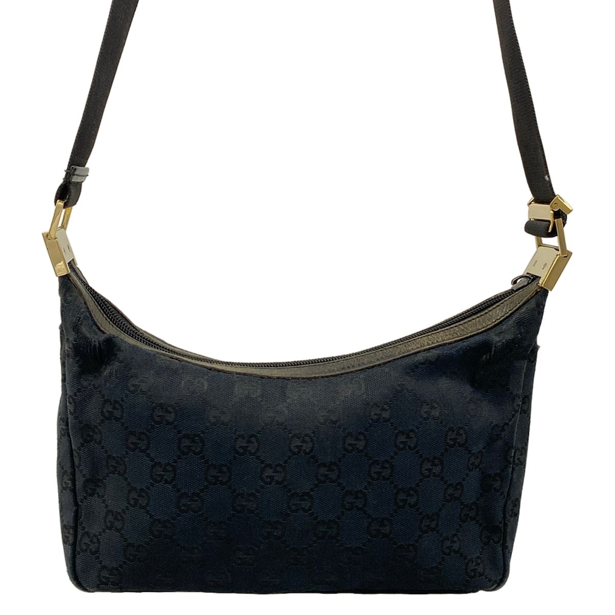 Gucci Shoulder Bag GG Pattern Metal Bar Black Leather — view 3