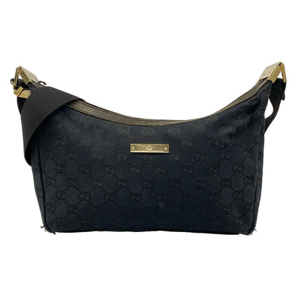 Gucci Shoulder Bag GG Pattern Metal Bar Black Leather