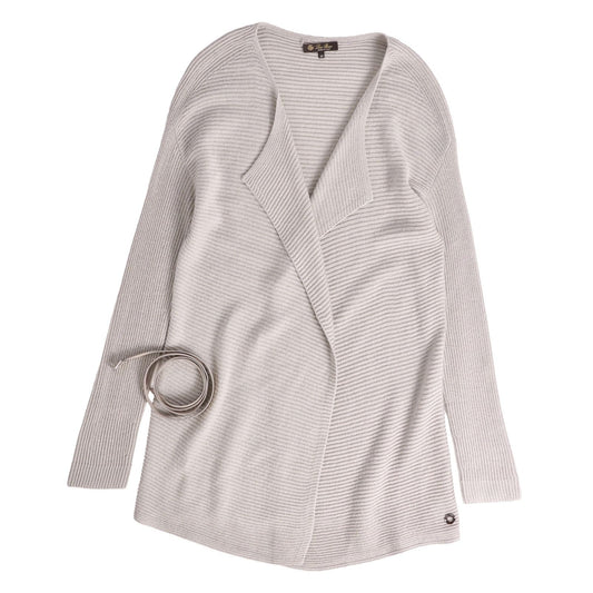 Loro Piana Cardigan Leather Belted Knit Buttonless Top Cashmere Gray 38