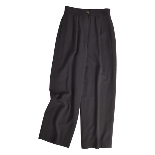 Chanel 95P Vintage Pants Trousers Wide CC Logo Button Wool Black 40