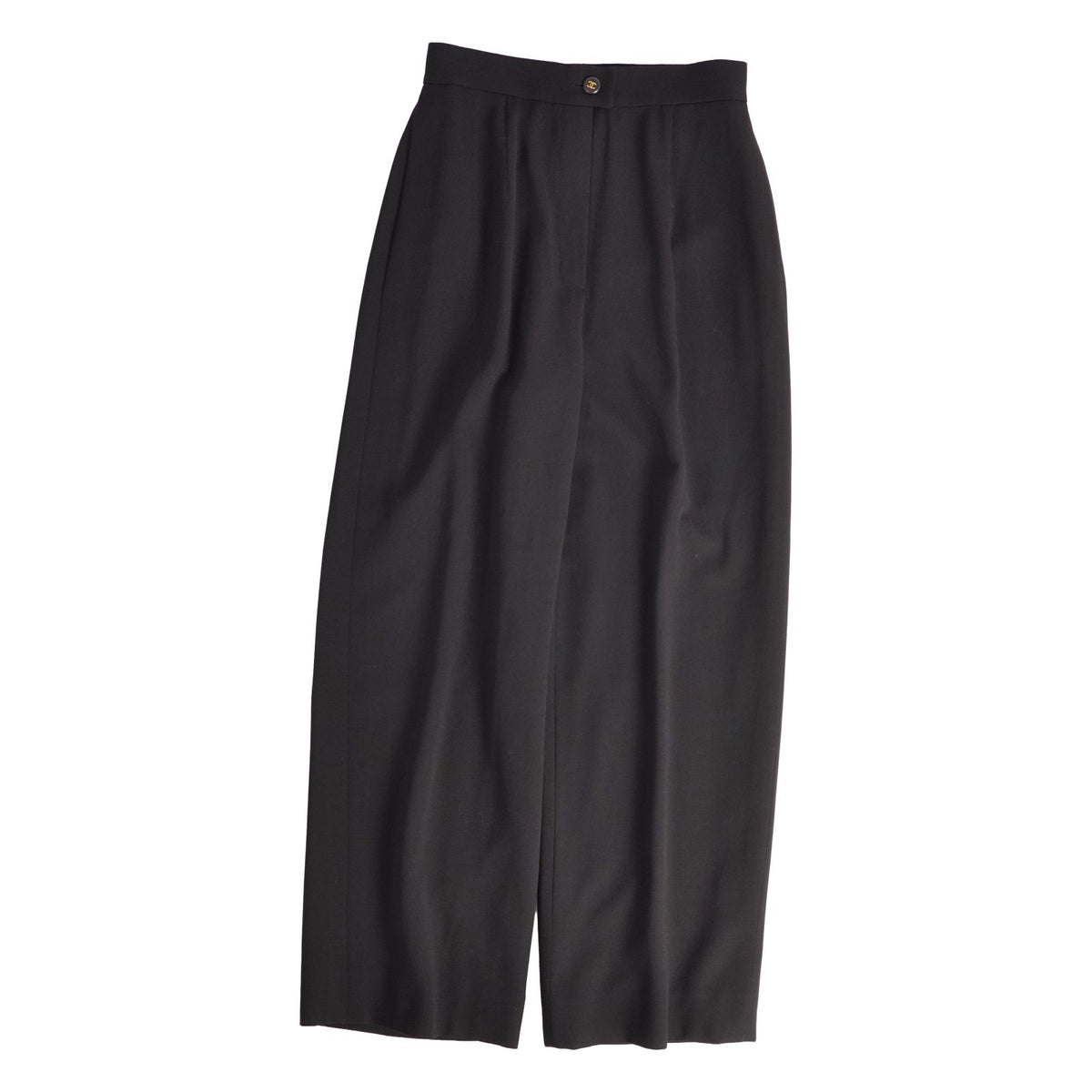Chanel 95P Vintage Pants Trousers Wide CC Logo Button Wool Black 40 — view 2