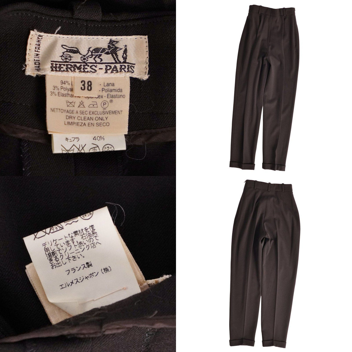 Hermes Vintage Pants Trousers Long Wool Brown 38 — view 6