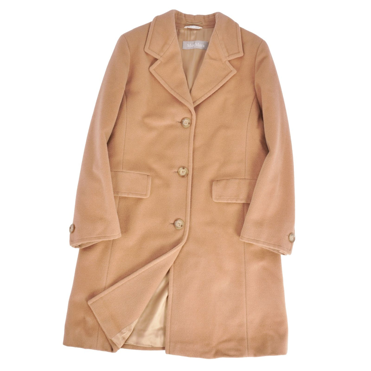 Max Mara Coat Long Chesterfield White Tag Wool Brown