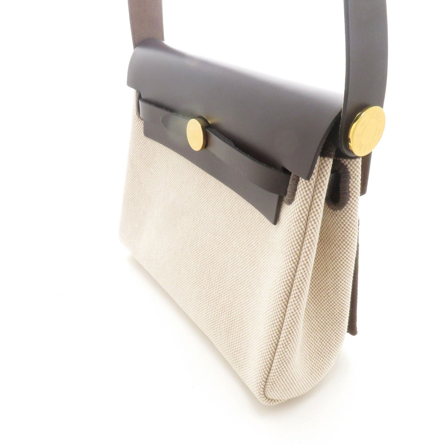 Hermes Herbag Zip Mini Natural Dark Brown Silver Shoulder Bag Canvas — view 2
