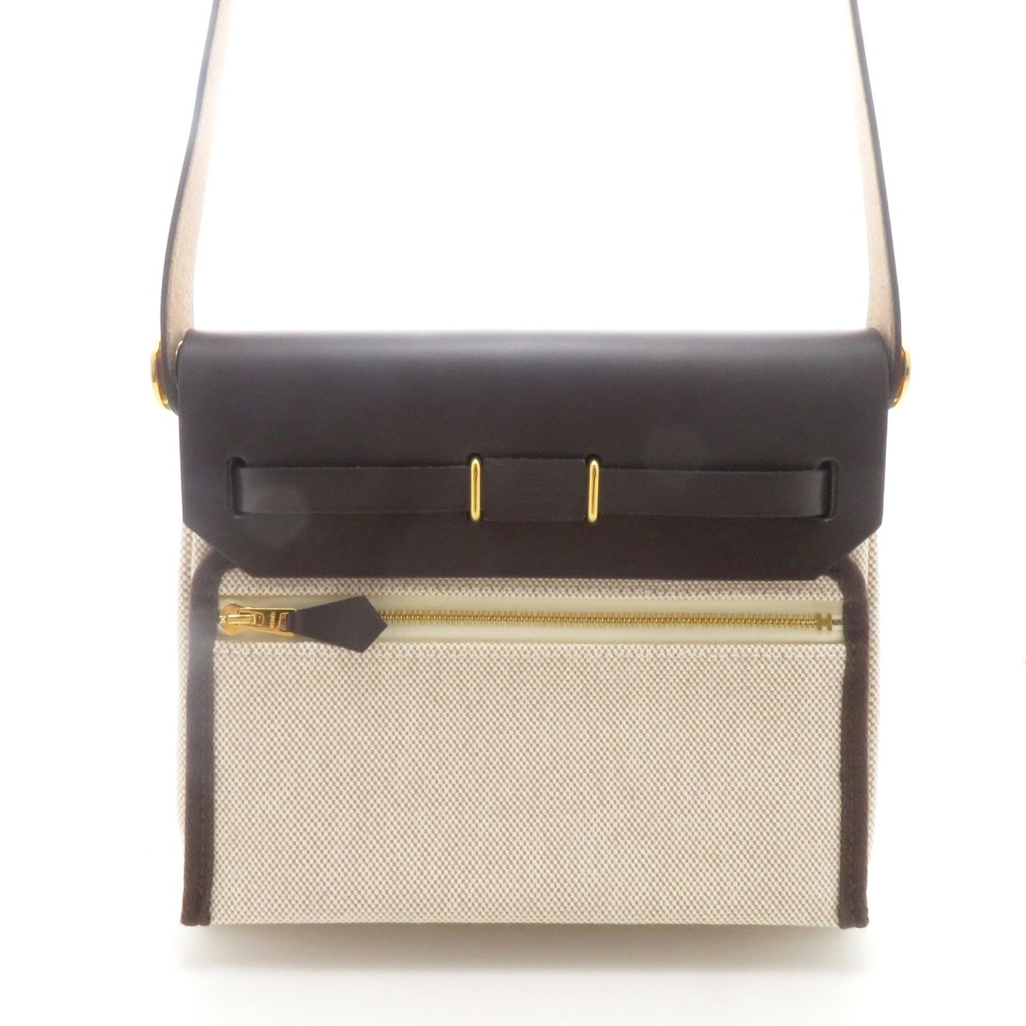 Hermes Herbag Zip Mini Natural Dark Brown Silver Shoulder Bag Canvas — view 3