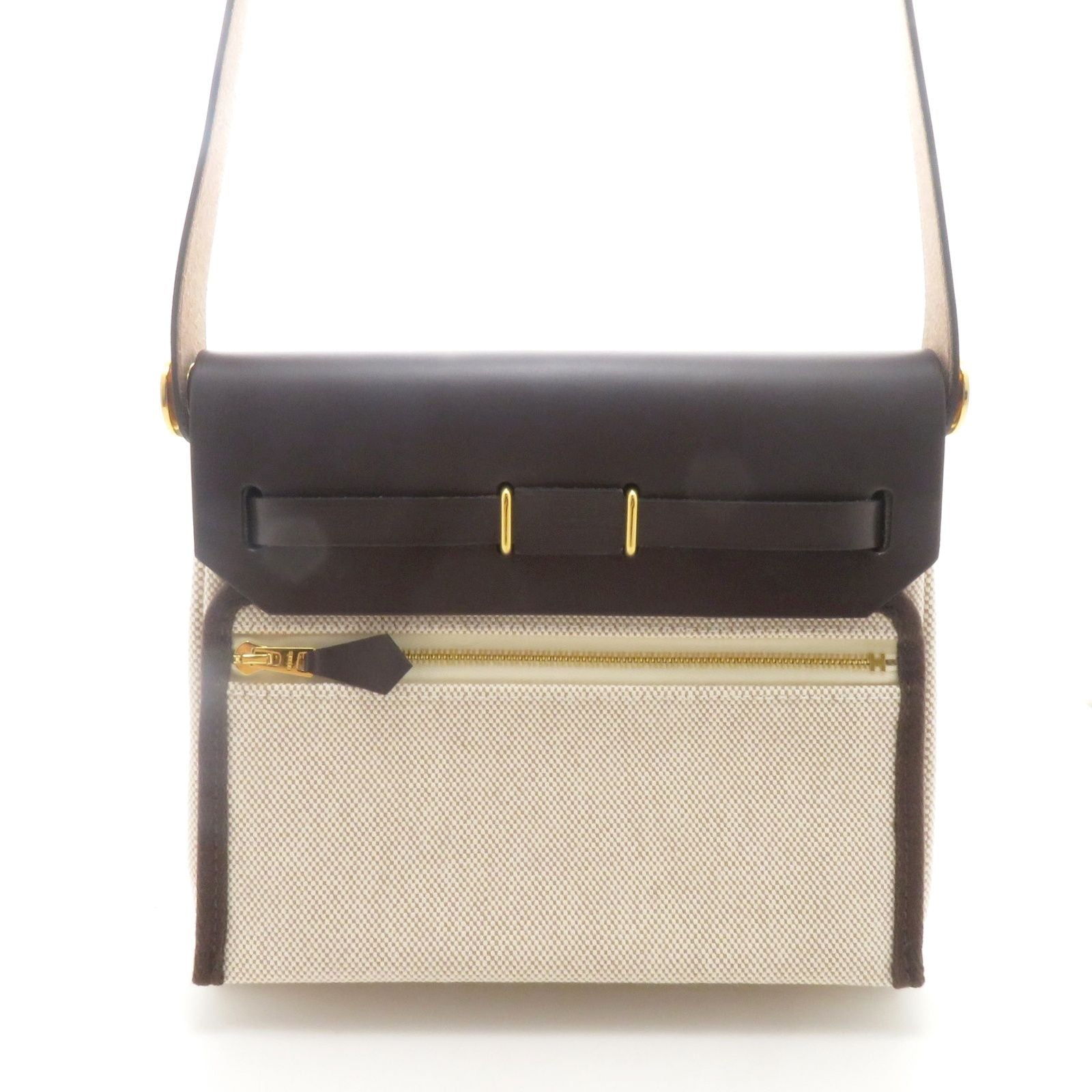 Hermes Herbag Zip Mini Natural Dark Brown Silver Shoulder Bag Canvas — view 3