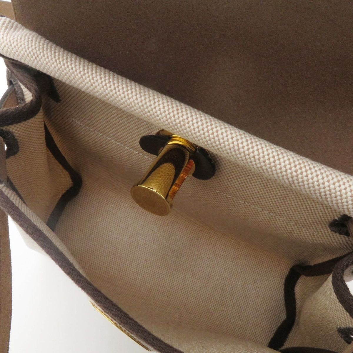 Hermes Herbag Zip Mini Natural Dark Brown Silver Shoulder Bag Canvas — view 8