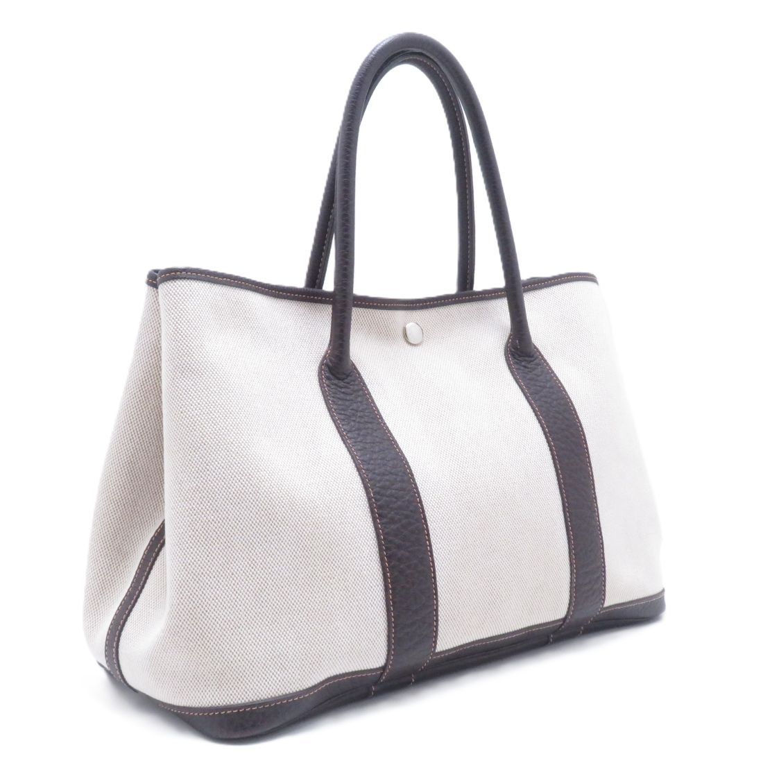 Hermes Garden Party PM Natural Dark Brown Silver Canvas Tote — view 2