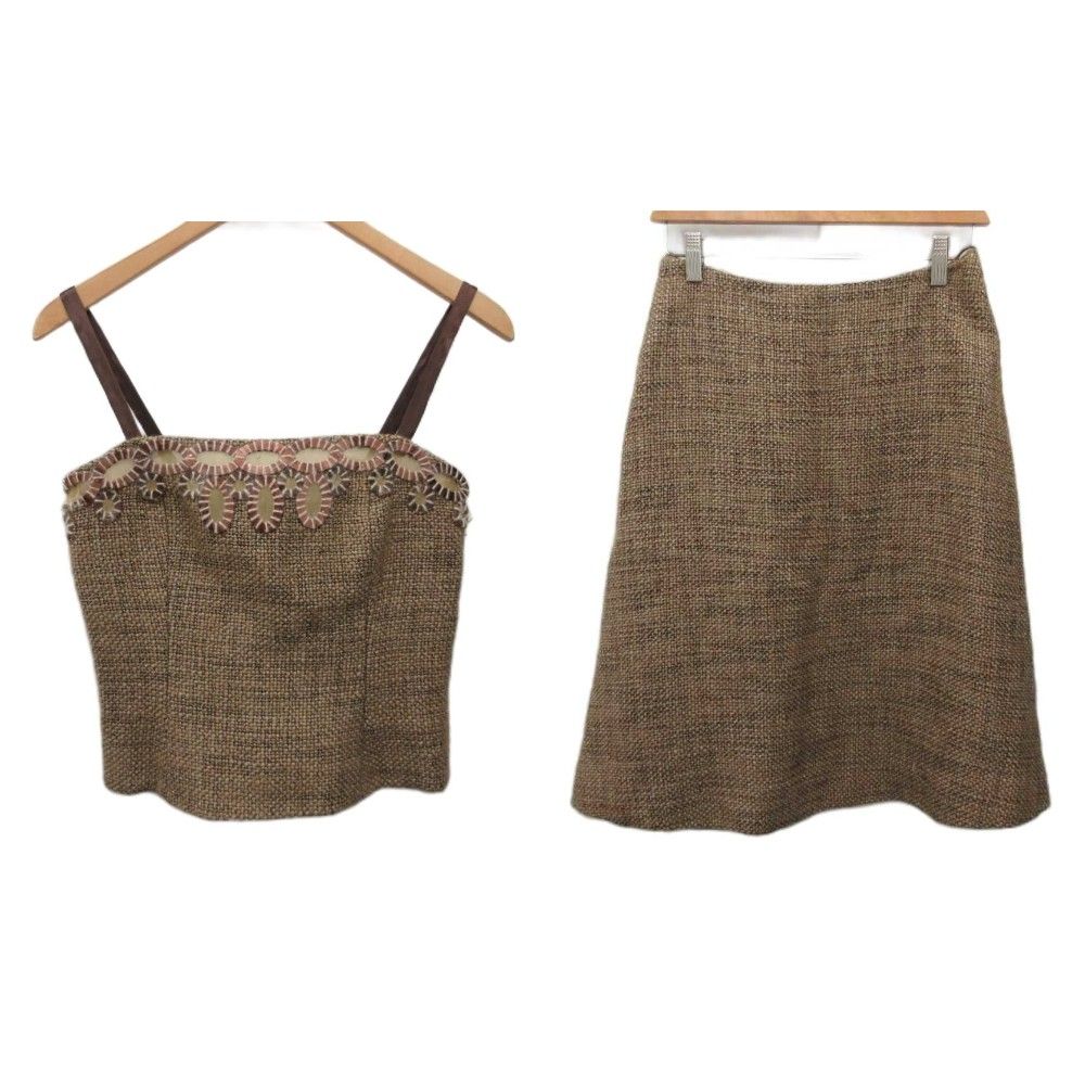 Chanel 00A Set Camisole Bustier Bijou Skirt Tweed Style Brown 40