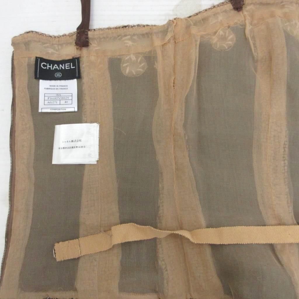 Chanel 00A Set Camisole Bustier Bijou Skirt Tweed Style Brown 40 — view 3