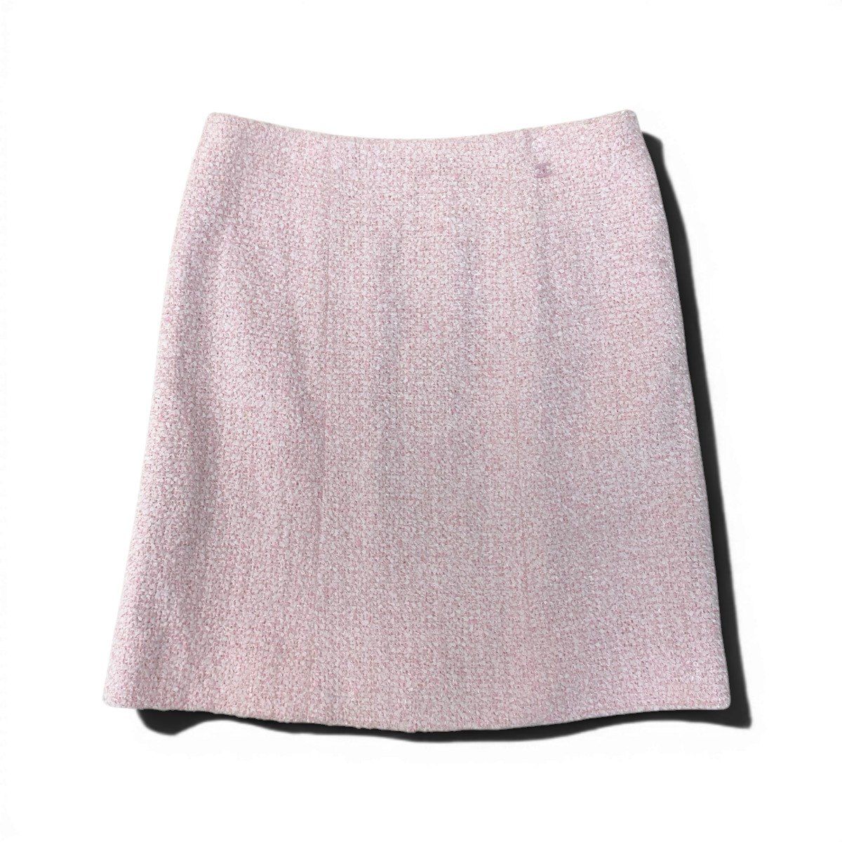 Chanel 04C Fancy Tweed Knee Length Skirt CC Logo Pink