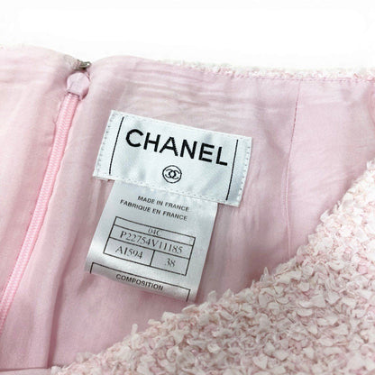 Chanel 04C Fancy Tweed Knee Length Skirt CC Logo Pink — view 6