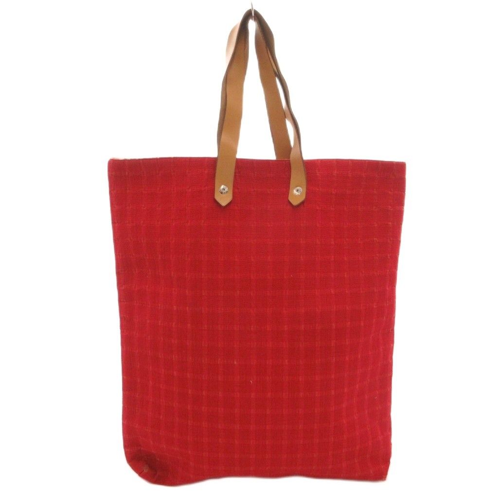 Hermes Amedaba GM Handbag Handle Check Leather Red Brown — view 2